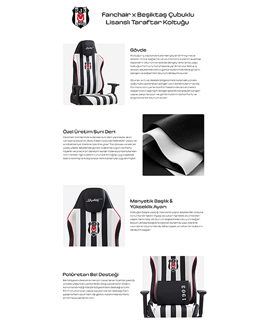 BEŞİKTAŞ FANCHAIR ÇUBUKLU TARAFTAR KOLTUĞU (KİŞİSELLEŞTİRİLMİŞ)